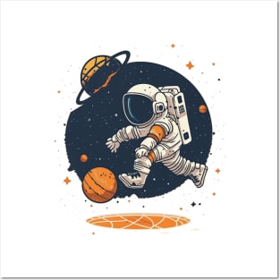 Astronaut playing basketball in space Posters and Art